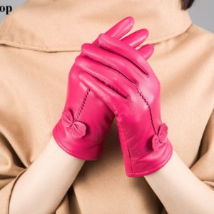 2019 women’s genuine leather gloves red sheepskin gloves autumn and winter fashion female windproof gloves