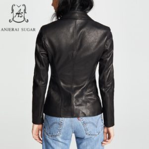 Black sheepskin genuine leather jacket women coat motorcycle clothing Turn-down Collar female sexy slim OL office zipper Jackets