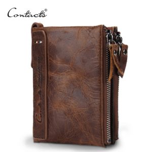 CONTACT’S HOT Genuine Crazy Horse Cowhide Leather Men Wallet Short Coin Purse Small Vintage Wallets Brand High Quality Designer