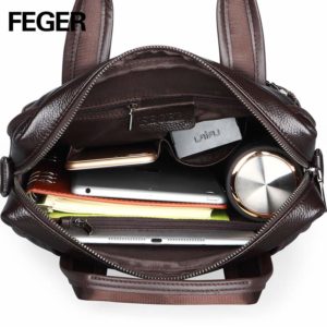 FEGER 2018 New Fashion Genuine Leather Men Bag Famous Brand Shoulder Bag Messenger Bags Causal Handbag Laptop Briefcase Male