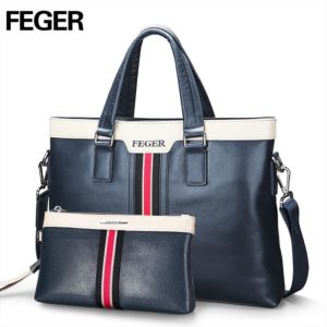 FEGER Fashion Leather Men Handbag Business Shoulder Bag Genuine Leather Messenger Bags Computer Laptop Handbag Bag Free Shipping