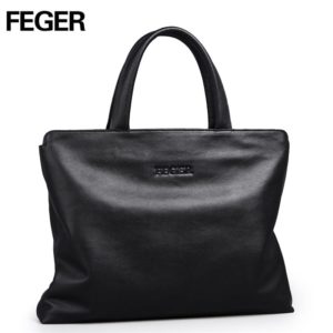 FEGER big capacity man leather handbag best style famous brand business hand bag laptop briefcase for man free shipping