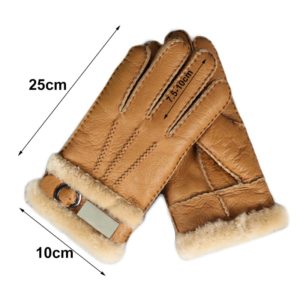 Genuine Leather Fur Gloves Fashion Men Winter Autumn Thermal Sheepskin Snow Mittens Outdoor Five Finger Wrist Gloves