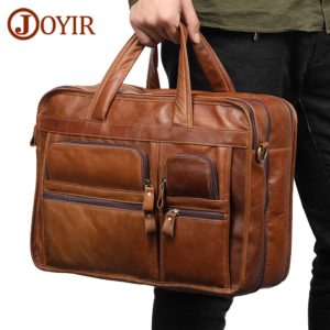 JOYIR Genuine Leather Men Briefcases Laptop Casual Business Tote Bags Shoulder Crossbody Bag Men’s Handbags Large Travel Bag