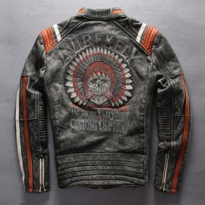 Read Description! Asian size mans genuine cow leather rider jacket vintage embroidery leather motorcycle cowhide leather jacket
