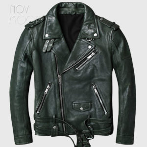 Vintage style men green genuine leather lambskin tanning leather Motorcycle jacket coat cuff zipper jaqueta de couro LT2455