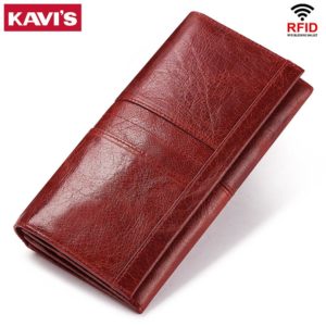 KAVIS Genuine Leather Women Clutch Wallet and Female Coin Purse Portomonee Clamp For Phone Bag Card Holder Handy Passport Holder