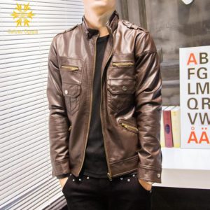 Men’s Black Coffee Brown Motorcycle PU Leather Jacket Casaca De Cuero Hombre Genuine Lambskin Leather Jacket Slim fit Biker