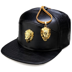 NYUK Metal Gold Lion Head Logo PU Leather Baseball Cap Casual Unisex Belt Buckle Hip Hop Rap 5 Panel Sun Snapback Hats Men Women