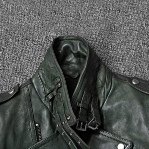 Vintage style men green genuine leather lambskin tanning leather Motorcycle jacket coat cuff zipper jaqueta de couro LT2455