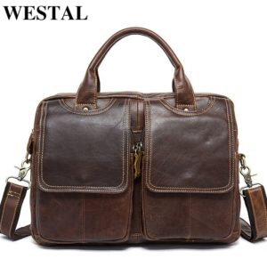 WESTAL Men’s Bag Genuine Leather Men’s Shoulder Bags Male Leather Laptop Briefcase Messenger/Crossbody Bags for Men Handbag 8002